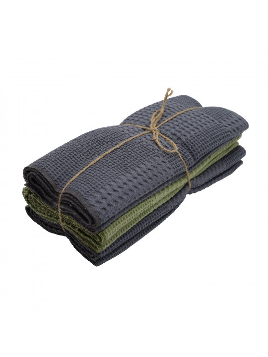 Խոհանոցային սրբիչների հացաքածու VETEXUS VDS 200GSM 3PC DARK GREY WITH GREEN 45X70 (986166) 