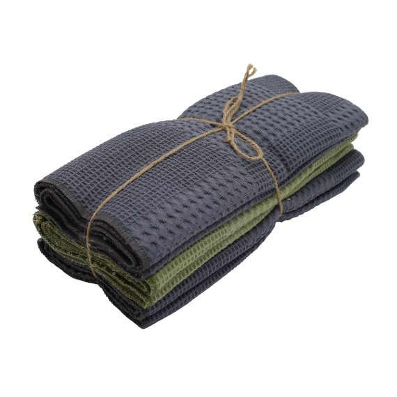 Kitchen towel set VETEXUS VDS 200GSM 3PC DARK GREY WITH GREEN 45X70 (986166) 