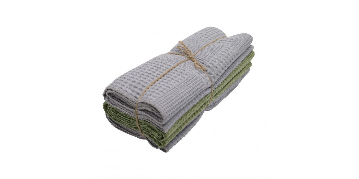 Kitchen towel set VETEXUS VDS 200GSM 3PC LIGHT GREY WITH GREEN 50X70 (985183) 