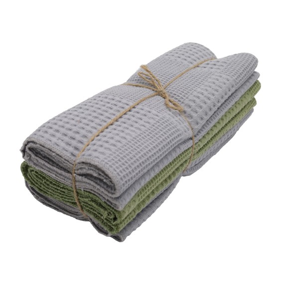 Kitchen towel set VETEXUS VDS 200GSM 3PC LIGHT GREY WITH GREEN 50X70 (985183) 