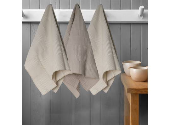 Kitchen towel set VETEXUS VDS 3PC BEIGE WITH CAPPUCINO 50X70 (727097) 