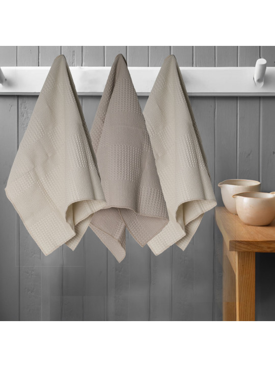 Kitchen towel set VETEXUS VDS 3PC BEIGE WITH CAPPUCINO 50X70 (727097) 