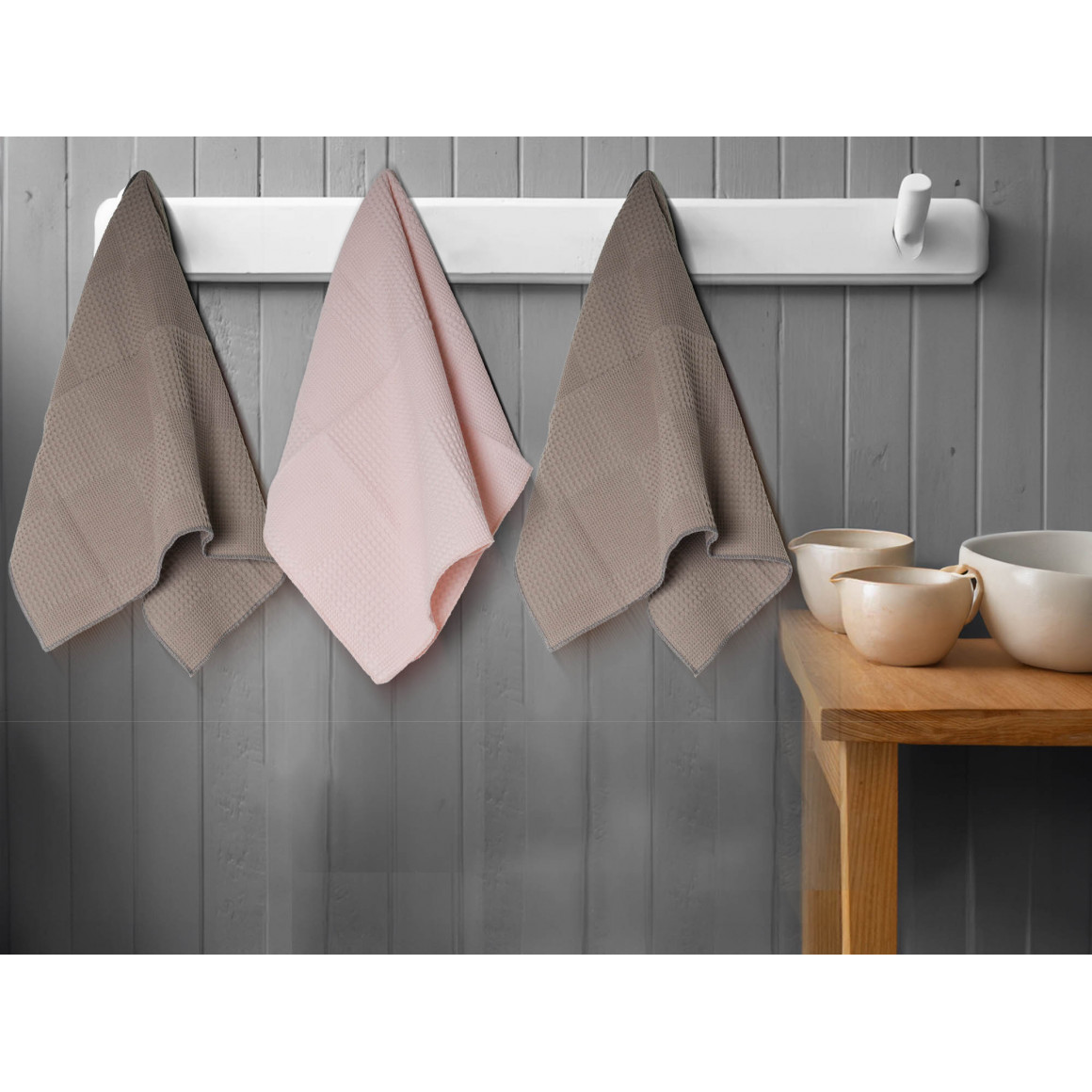 Kitchen towel set VETEXUS VDS 3PC GREY WITH PINK 50X70 