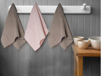 Kitchen towel set VETEXUS VDS 3PC GREY WITH PINK 50X70 