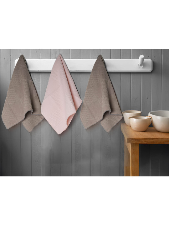 Kitchen towel set VETEXUS VDS 3PC GREY WITH PINK 50X70 