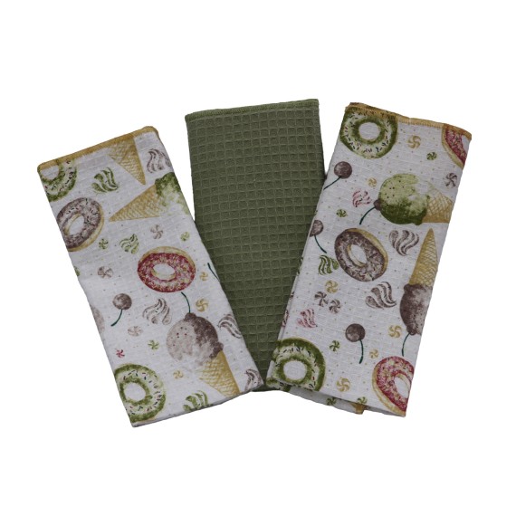 Набор кухонных полотенец VETEXUS VDS 3PC OLIVE WITH CONFETTI 50X70 (184851) 