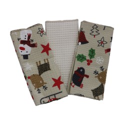 Набор кухонных полотенец VETEXUS VDS 3PC SNOWMAN DEER WITH MILK 50X70 (192214) 