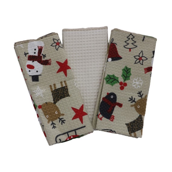 Kitchen towel set VETEXUS VDS 3PC SNOWMAN DEER WITH MILK 50X70 (192214) 