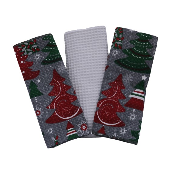 Набор кухонных полотенец VETEXUS VDS 3PC WHITE WITH CHRISTMAS TREE 50X70 (184844) 