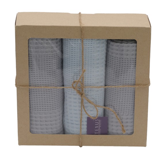 Kitchen towel set VETEXUS VDS BOX 200GSM 3PC GREY WITH SKY BLUE 45X70 (985091) 