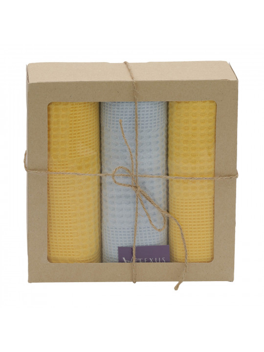 Խոհանոցային սրբիչների հացաքածու VETEXUS VDS BOX 200GSM 3PC YELLOW WITH SKY BLUE 45X70 (985107) 