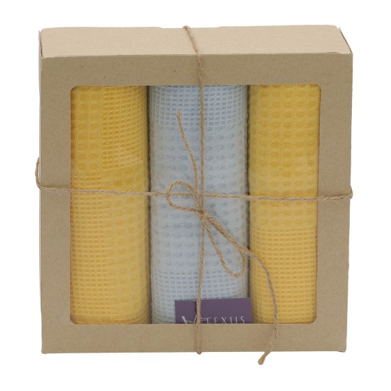 Kitchen towel set VETEXUS VDS BOX 200GSM 3PC YELLOW WITH SKY BLUE 45X70 (985107) 