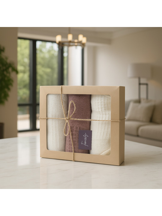 Խոհանոցային սրբիչների հացաքածու VETEXUS VDS BOX 3PC MILK WITH DUSTY PINK 45X60 (725888) 