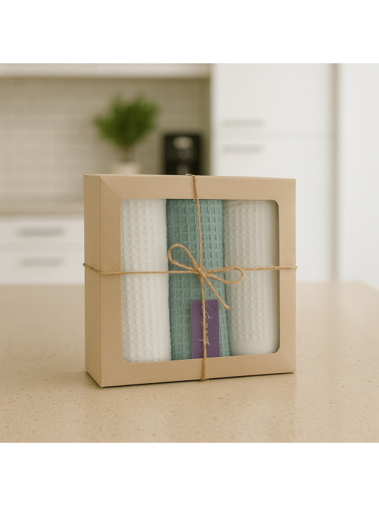 Kitchen towel set VETEXUS VDS BOX 3PC MILK WITH MINT 45X60 (731384) 