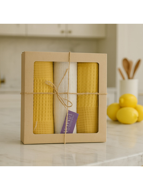 Набор кухонных полотенец VETEXUS VDS BOX 3PC MILK WITH YELLOW 45X70 (660134) 