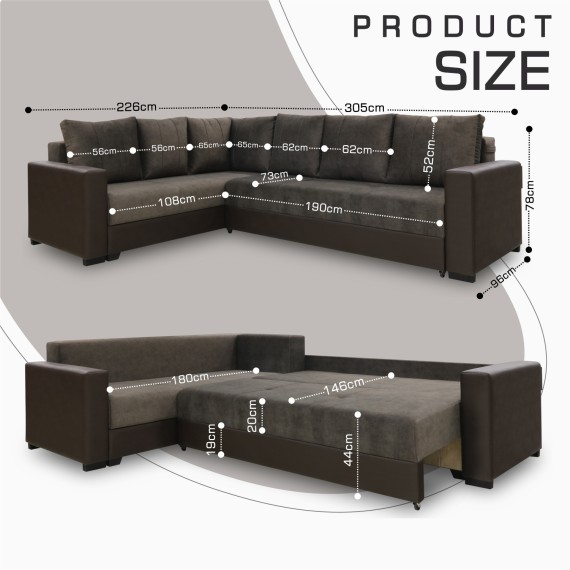 Sofa HOBEL CORNER ERICA F/P COFFEE V460/ DARK BROWN JAGUAR 18 L (6) 