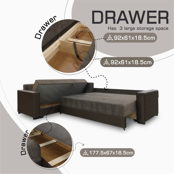 Sofa HOBEL CORNER ERICA F/P COFFEE V460/ DARK BROWN JAGUAR 18 L (6) 