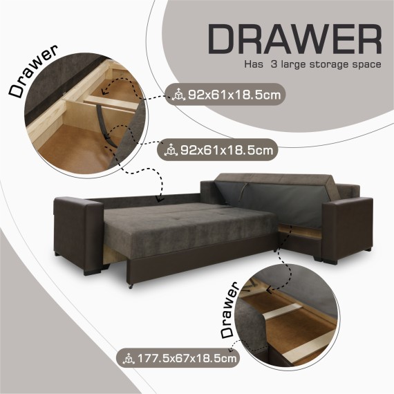 Sofa HOBEL CORNER ERICA F/P COFFEE V460/ DARK BROWN JAGUAR 18 R (6) 