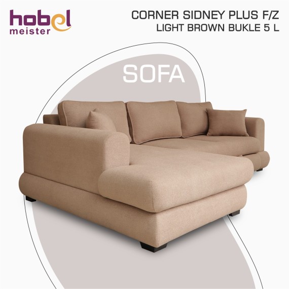 Sofa HOBEL CORNER SIDNEY PLUS F/Z LIGHT BROWN BUKLE 5 L (3) 