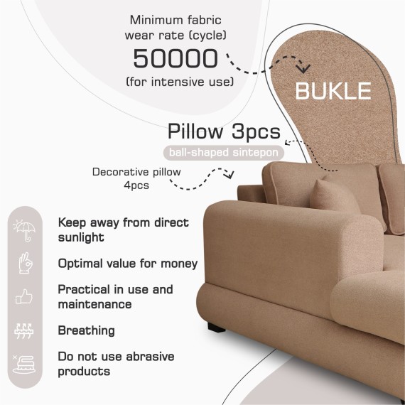 Sofa HOBEL CORNER SIDNEY PLUS F/Z LIGHT BROWN BUKLE 5 L (3) 