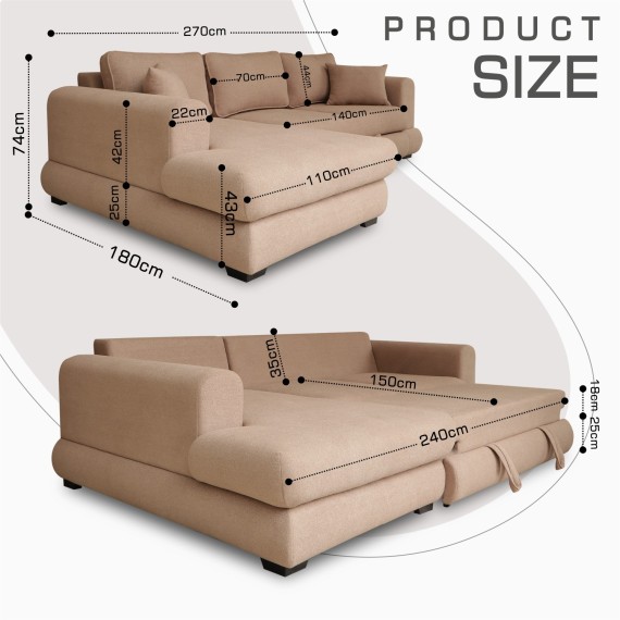 Sofa HOBEL CORNER SIDNEY PLUS F/Z LIGHT BROWN BUKLE 5 L (3) 