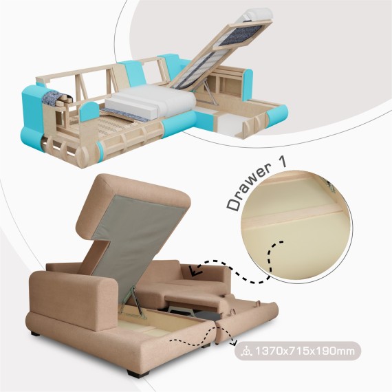 Sofa HOBEL CORNER SIDNEY PLUS F/Z LIGHT BROWN BUKLE 5 L (3) 