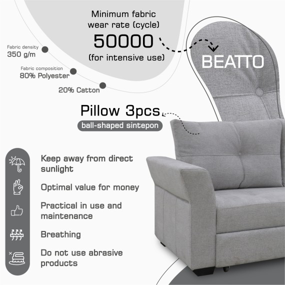 Sofa HOBEL CORNER TEXAS F/P LIGHT GREY BEATTO 1069 L (5) 