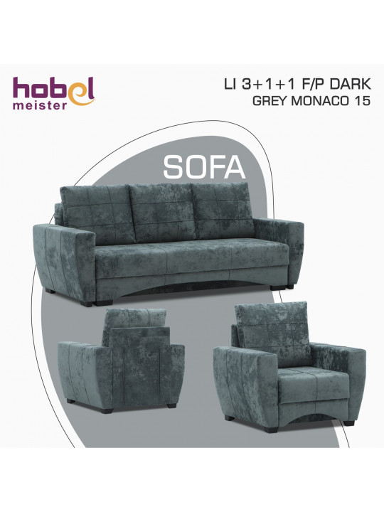 Sofa set HOBEL LI 3+1+1 F/P DARK GREY MONACO 15 (5) 