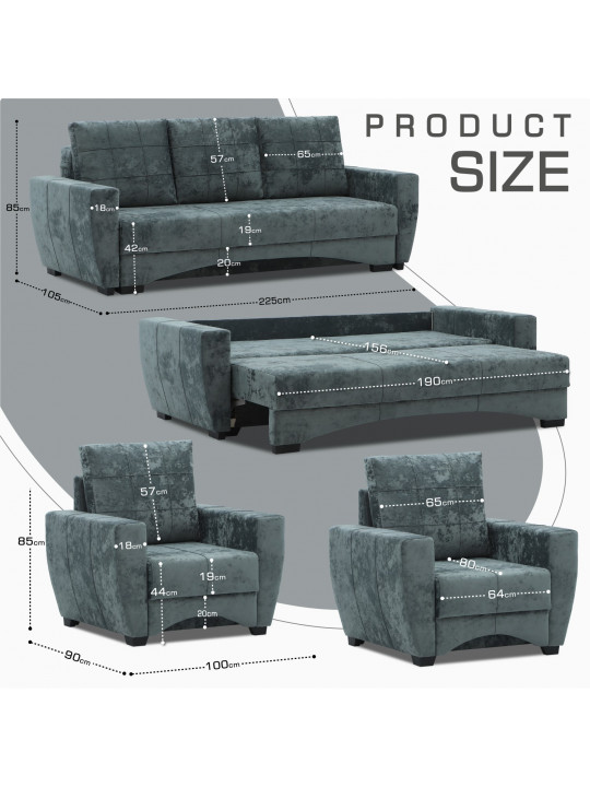 Sofa set HOBEL LI 3+1+1 F/P DARK GREY MONACO 15 (5) 