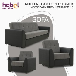Гарнитур HOBEL MODERN LUX 3+1+1 F/R BLACK 4503/ DARK GREY LEONARDO 15 (4) 