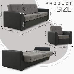 Гарнитур HOBEL MODERN LUX 3+1+1 F/R BLACK 4503/ DARK GREY LEONARDO 15 (4) 