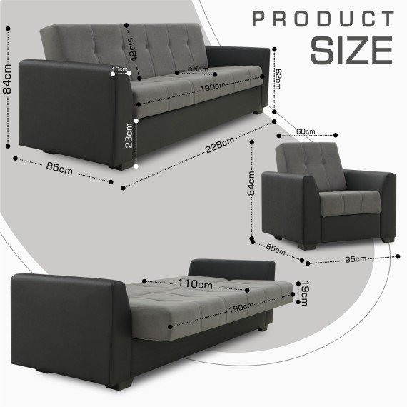 Հավաքածու HOBEL MODERN LUX 3+1+1 F/R BLACK 4503/ DARK GREY LEONARDO 15 (4) 
