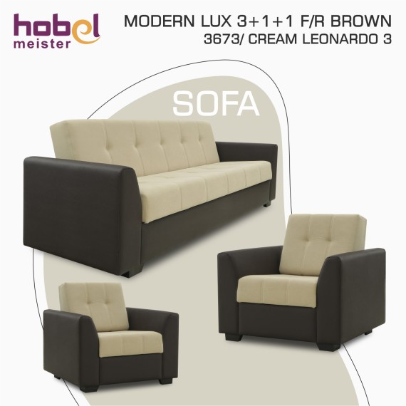 Հավաքածու HOBEL MODERN LUX 3+1+1 F/R BROWN 3673/ CREAM LEONARDO 3 (4) 