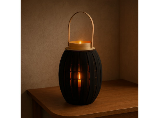Candlestick KOOPMAN LANTERN WITH GAUZE 23X34CM BLA (435102040)