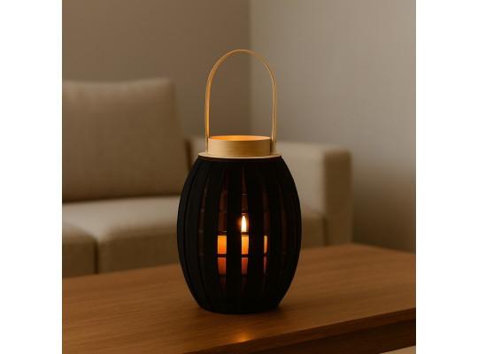 Candlestick KOOPMAN LANTERN WITH GAUZE 27X40CM BLA (435102050)