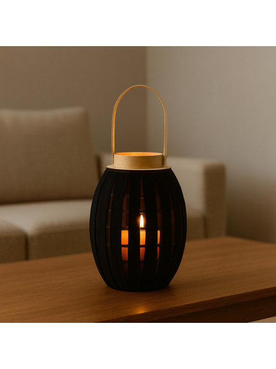 Candlestick KOOPMAN LANTERN WITH GAUZE 27X40CM BLA (435102050)