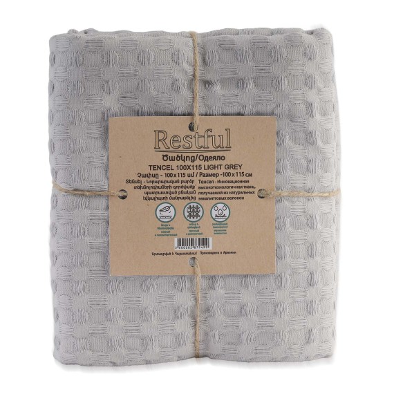 Plaid RESTFUL TENCEL 100X115 LIGHT GREY 