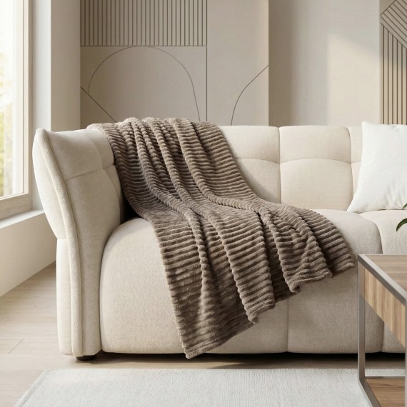 Plaid RESTFUL WELLSOFT LINE 115X155 SILVER BEIGE 