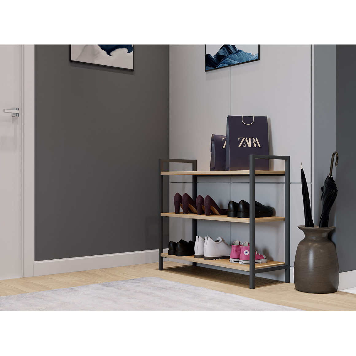 Shoe shelf HOBEL IRON BLACK/K003 75x80x30 (1) -G2 