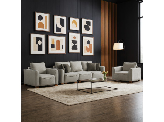 Sofa set HOBEL BELONA LUXE 3+1+1 CREAM BONCUK 4/ BROWN SHO 599-2 (13) 
