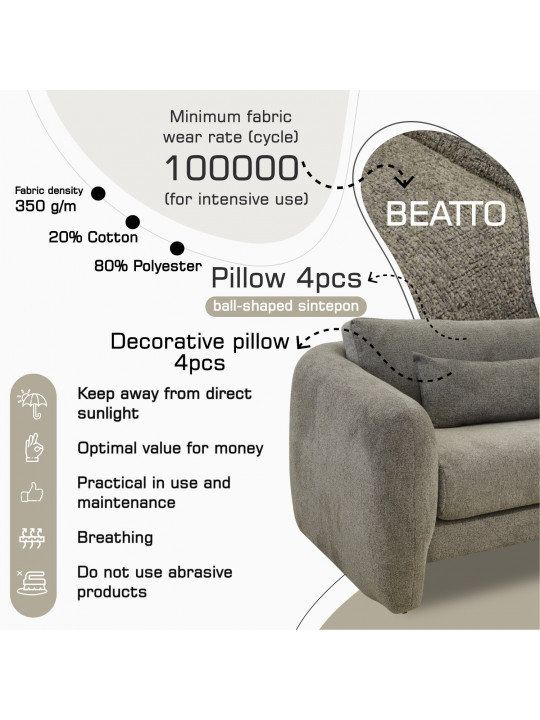 Հավաքածու HOBEL CHILI 3+1+1 GREY BEATTO 1036 (3) 