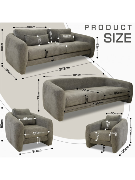 Հավաքածու HOBEL CHILI 3+1+1 GREY BEATTO 1036 (3) 