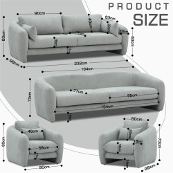 Гарнитур HOBEL CHILI 3+1+1 LIGHT GREY BEATTO 1067 (3) 