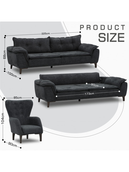 Հավաքածու HOBEL CLARA 3+1+1 DARK GREY BEATTO 1079 (3) 