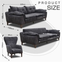 Гарнитур HOBEL CLARA 3+1+1 F/R DARK GREY BEATTO 1078 (3) 