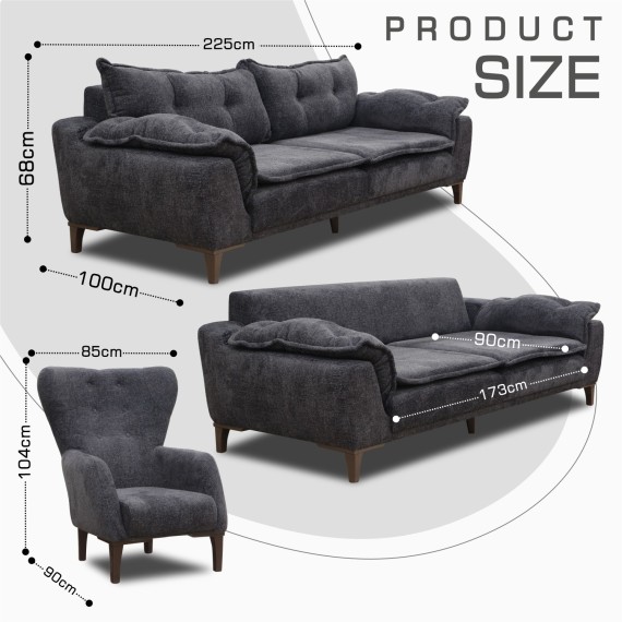Гарнитур HOBEL CLARA 3+1+1 F/R DARK GREY BEATTO 1078 (3) 