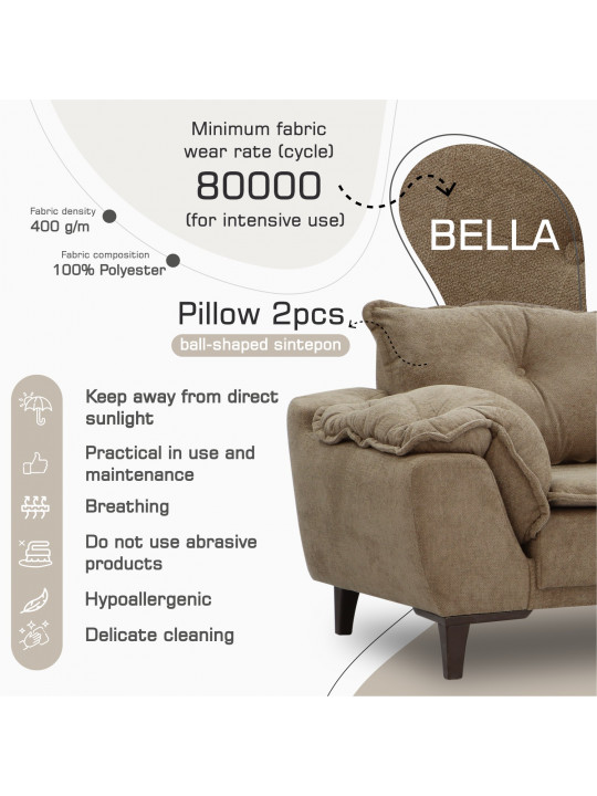 Հավաքածու HOBEL CLARA 3+1+1 F/R LIGHT BROWN BELLA 5 (3) 