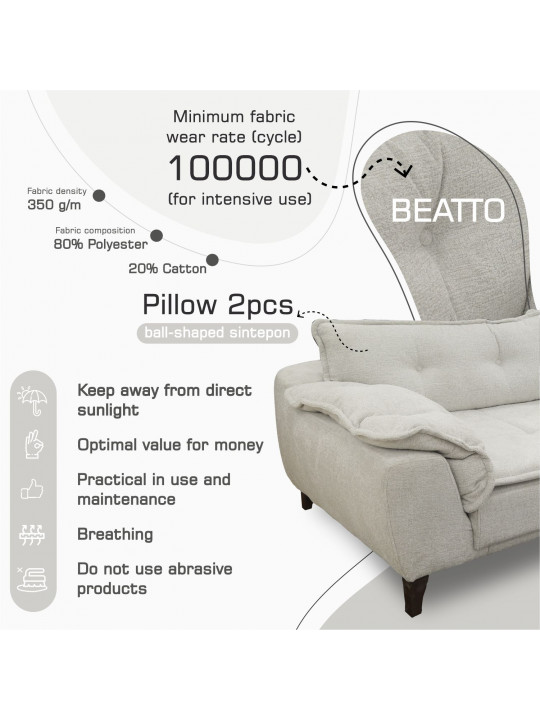 Հավաքածու HOBEL CLARA 3+1+1 LIGHT GREY BEATTO 1069 (3) 