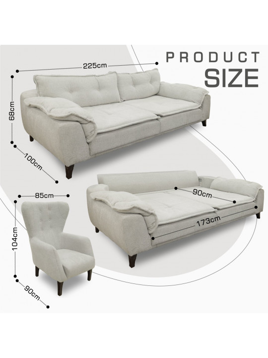 Հավաքածու HOBEL CLARA 3+1+1 LIGHT GREY BEATTO 1069 (3) 