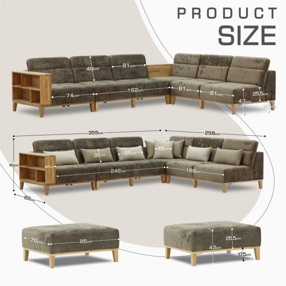 Sofa HOBEL CORNER WOOD DARK CAPPUCCINO MONACO 5/ INFINITY 103/INFINITY 290 R(5) 